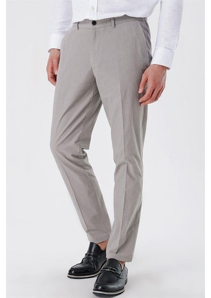 Koyu Bej Çizgili Armürlü % 100 Pamuk Yan Cepli Comfort Fit Rahat Kesim Casual Pantolon 1003230160 modelleri