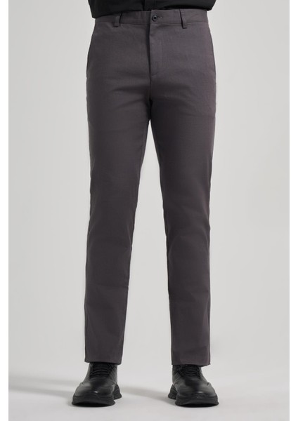 Koyu Antrasit Yan Cepli Slim Fit Dar Kesim Casual Pantolon 1003240151