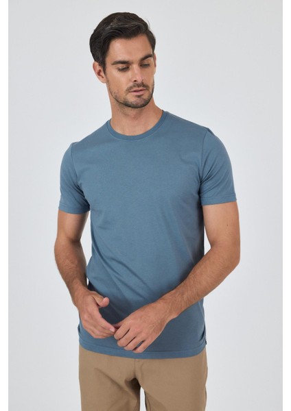 Mavi Kısa Kol Bisiklet Yaka Cepsiz Pamuk Casual Slim Fit Tişört 1011250158