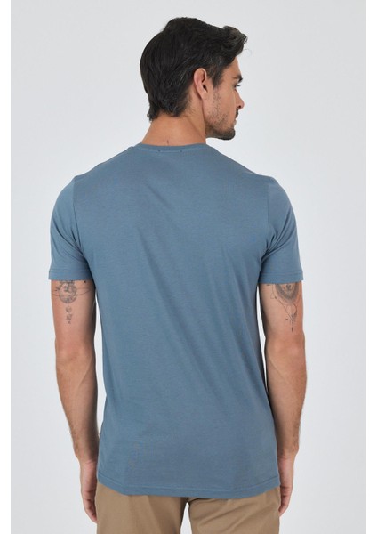 Mavi Kısa Kol Bisiklet Yaka Cepsiz Pamuk Casual Slim Fit Tişört 1011250158