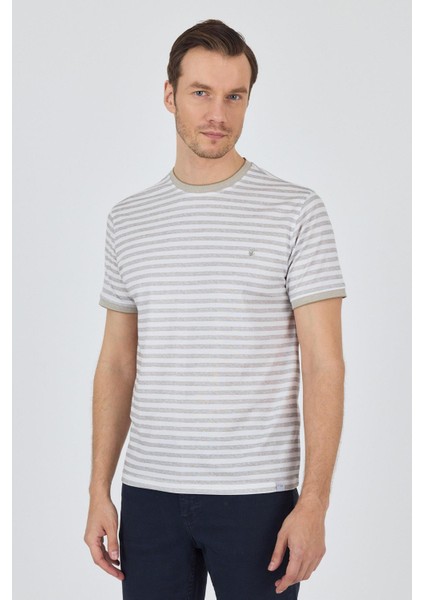 Kısa Kol Çizgili Desen Suprem Bisiklet Yaka Cepsiz Slim Fit Tişört 1011250106