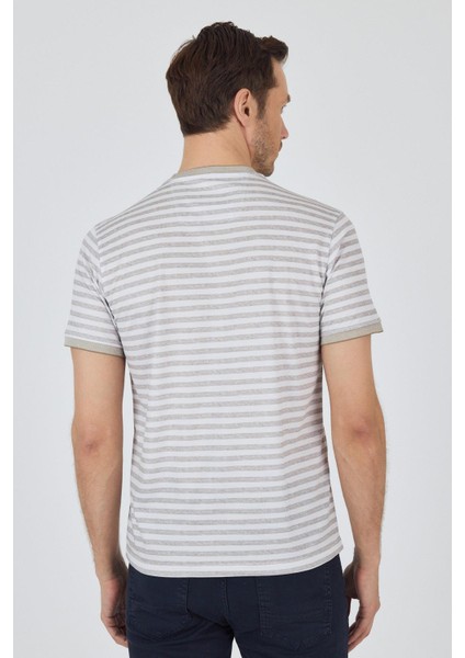 Kısa Kol Çizgili Desen Suprem Bisiklet Yaka Cepsiz Slim Fit Tişört 1011250106 indirimleri