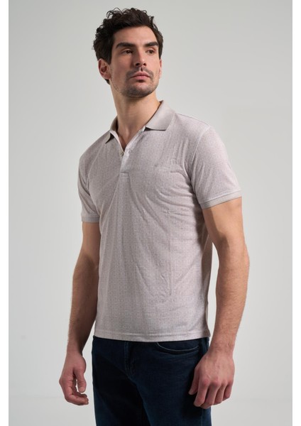 Koyu Bej Kısa Kol Baskılı Pike Polo Yaka Cepsiz Esnek Casual Slim Fit Tişört 1011250150 modelleri