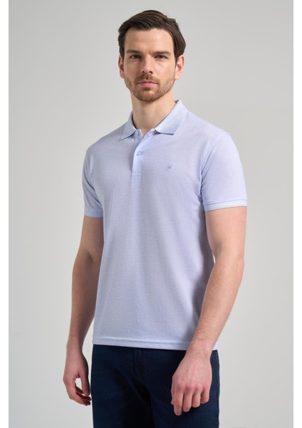 Koyu Mavi Kısa Kol Baskılı Pike Polo Yaka Cepsiz Esnek Casual Slim Fit Tişört 1011250151
