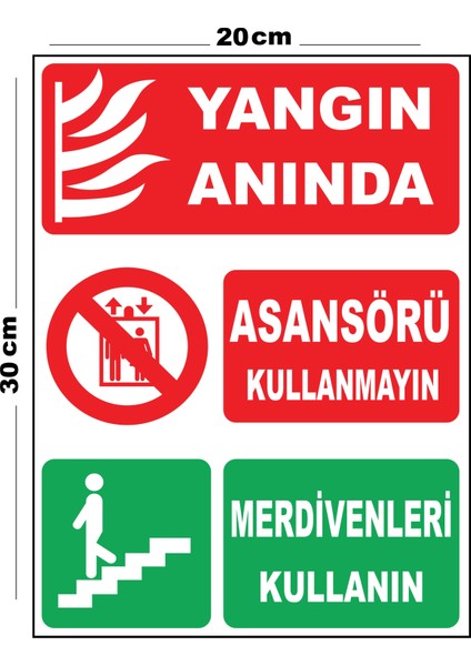 Metal Yangın Anında Asansörü Kullanmayın Merdivenleri 20CM x 30CM A4 Büyüklüğünde Uyarı Levhası Yön