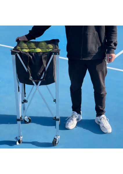 Tekerlekli Tenis Topu Sepeti 150 Top Kapasiteli Siyah