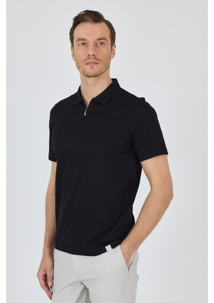 Siyah Kısa Kol Düz Suprem Polo Yaka Cepsiz Pamuklu Casual Slim Fit Tişört 1011250164_001 fırsatları
