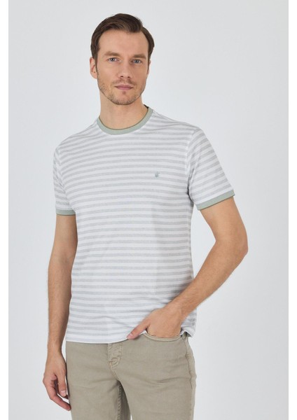 Kısa Kol Çizgili Desen Suprem Bisiklet Yaka Cepsiz Slim Fit Tişört 1011250106