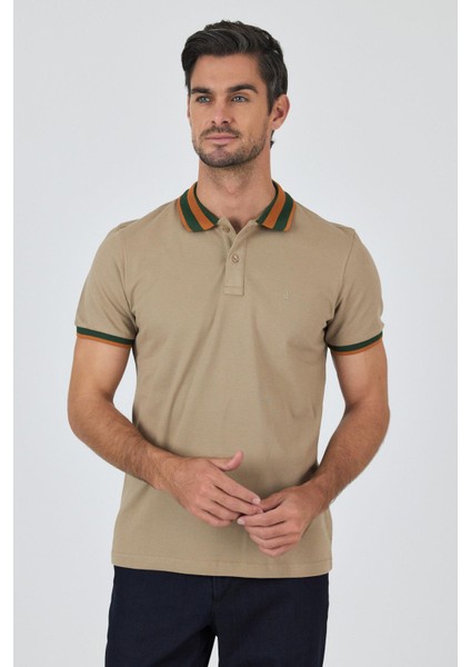 Bej Kısa Kol Düz Pike Polo Yaka Cepsiz Pamuk Casual Slim Fit Tişört 1011250103_591
