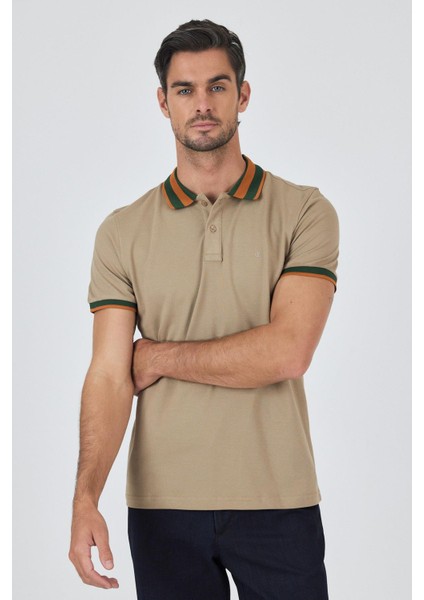 Bej Kısa Kol Düz Pike Polo Yaka Cepsiz Pamuk Casual Slim Fit Tişört 1011250103_591 modelleri