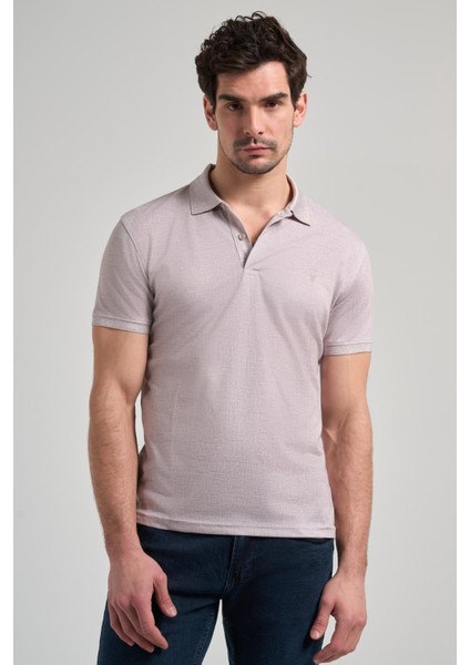Koyu Bej Kısa Kol Baskılı Pike Polo Yaka Cepsiz Esnek Casual Slim Fit Tişört 1011250151