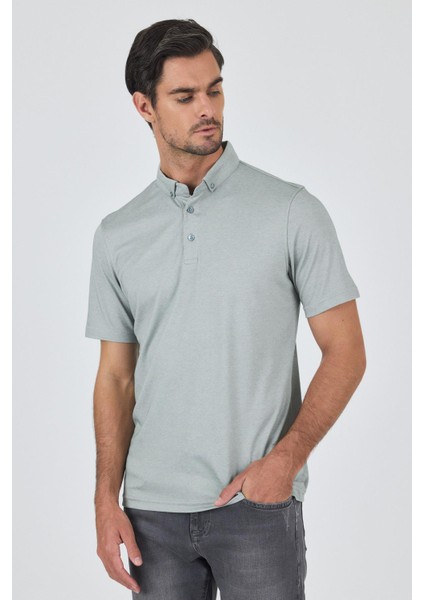 A.yeşil Kısa Kol Düz Suprem Polo Yaka Cepsiz Pamuklu Casual Slim Fit Tişört 1011250160_607