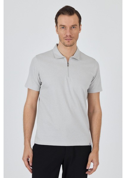 Gri Kısa Kol Düz Suprem Polo Yaka Cepsiz Pamuklu Casual Slim Fit Tişört 1011250164_100