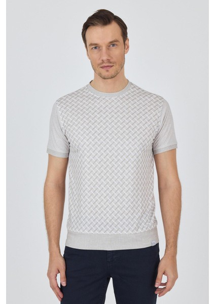 Kısa Kol Baskılı Interlok Bisiklet Yaka Cepsiz Pamuklu Slim Fit Tişört 1011250124