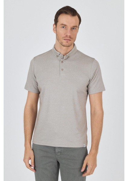 Bej Kısa Kol Düz Suprem Polo Yaka Cepsiz Pamuklu Casual Slim Fit Tişört 1011250160_605