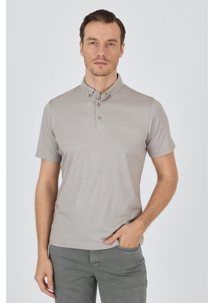 Bej Kısa Kol Düz Suprem Polo Yaka Cepsiz Pamuklu Casual Slim Fit Tişört 1011250160_605 modelleri