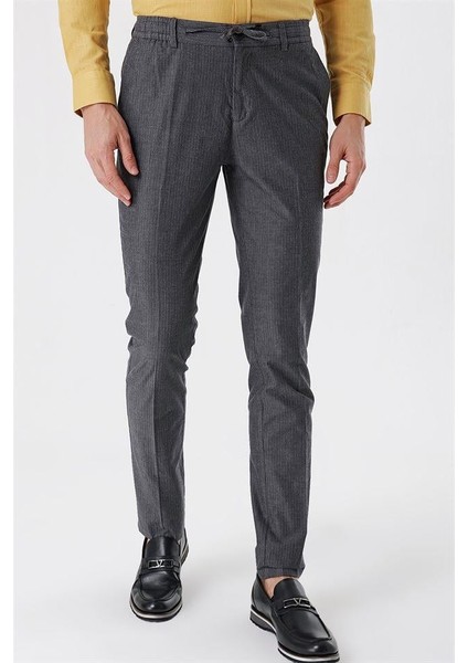 Çizgili Armürlü % 100 Pamuk Yan Cep Slim Fit Dar Kesim Casual Pantolon 1003230159