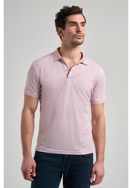 Pembe Kısa Kol Baskılı Pike Polo Yaka Cepsiz Esnek Casual Slim Fit Tişört 1011250150 modelleri