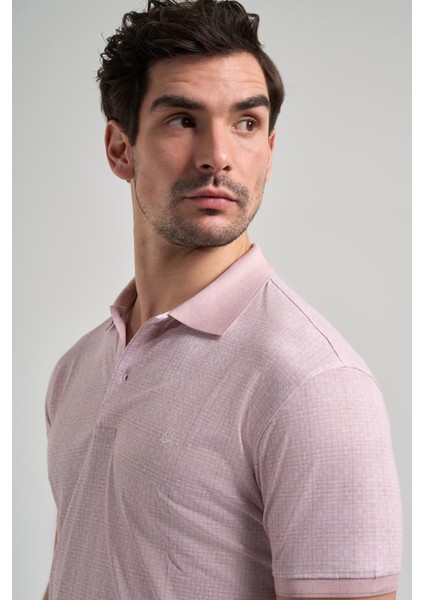 Pembe Kısa Kol Baskılı Pike Polo Yaka Cepsiz Esnek Casual Slim Fit Tişört 1011250150 fırsatları