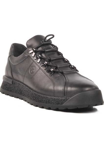 3K1820 Siyah Hakiki Deri Erkek Sneaker