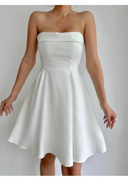 Buketli Kadın Straplez Yaka Mini Elbise