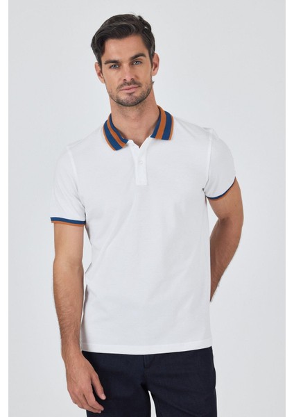 Beyaz Kısa Kol Düz Pike Polo Yaka Cepsiz Pamuk Casual Slim Fit Tişört 1011250103_600