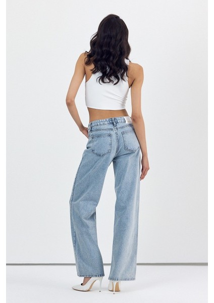 Yüksek Bel Simli Bol Paça Pantolon - Denim Denim - 28 fiyatları