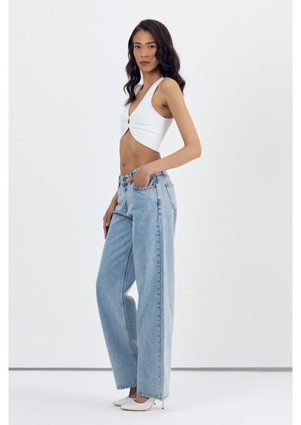 Yüksek Bel Simli Bol Paça Pantolon - Denim Denim - 28 modelleri