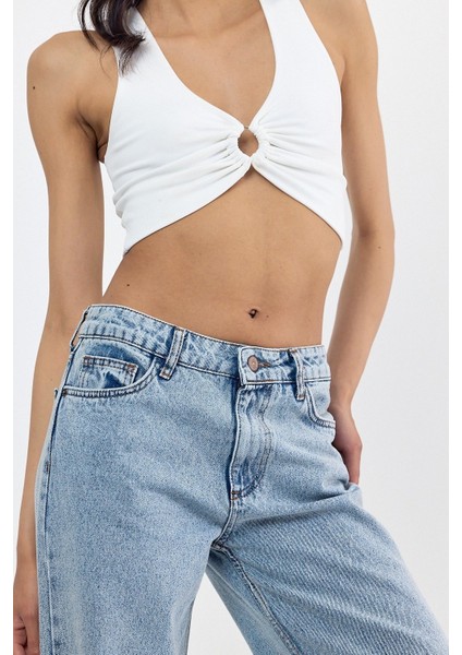 Yüksek Bel Simli Bol Paça Pantolon - Denim Denim - 28 indirimleri