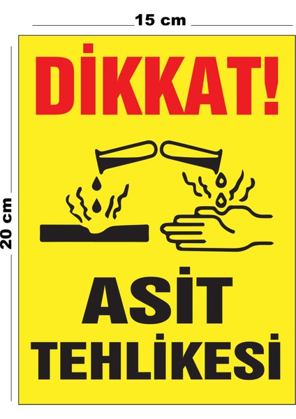 Metal Dikkat Asit Tehlikesi 15CM x 20CM Uyarı Levhası Yönlendirme Tabelası