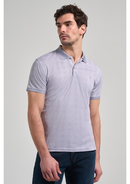 Gri Kısa Kol Baskılı Pike Polo Yaka Cepsiz Esnek Casual Slim Fit Tişört 1011250150