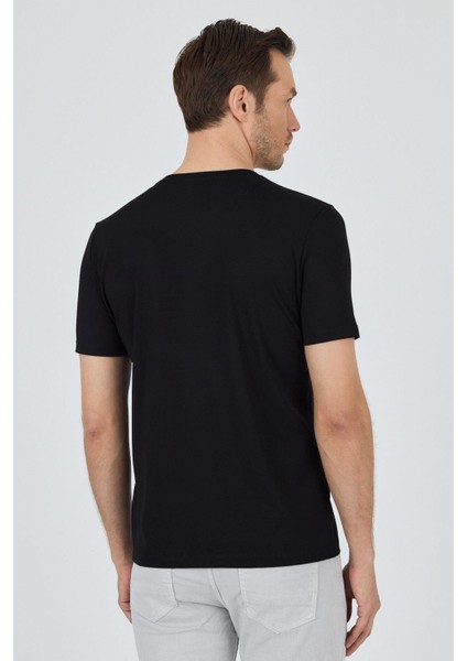 Siyah Kısa Kol Bisiklet Yaka Cepsiz Pamuklu Casual Slim Fit Tişört 1011250165 indirimleri