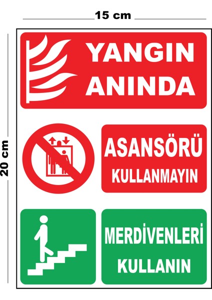 Metal Yangın Anında Asansörü Kullanmayın Merdivenleri Kullanın 15CM x 20CM Uyarı Levhası Yönlendirme