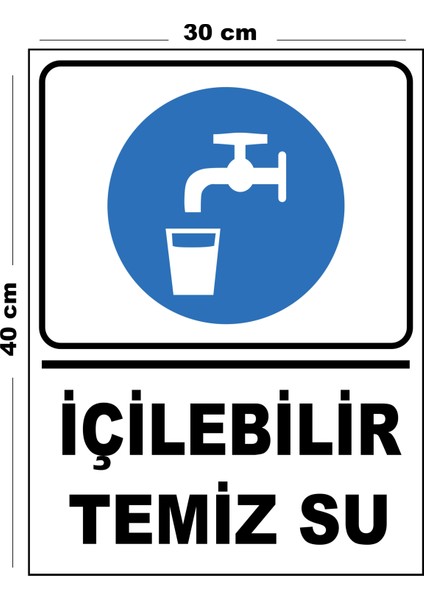 Metal Içilebilir Su 30CM x 40CM A3 Büyüklüğünde Uyarı Levhası Yönlendirme Tabelası
