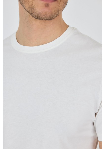 Açık Krem Kısa Kol Bisiklet Yaka Cepsiz Pamuk Casual Slim Fit Tişört 1011250158 fırsatları