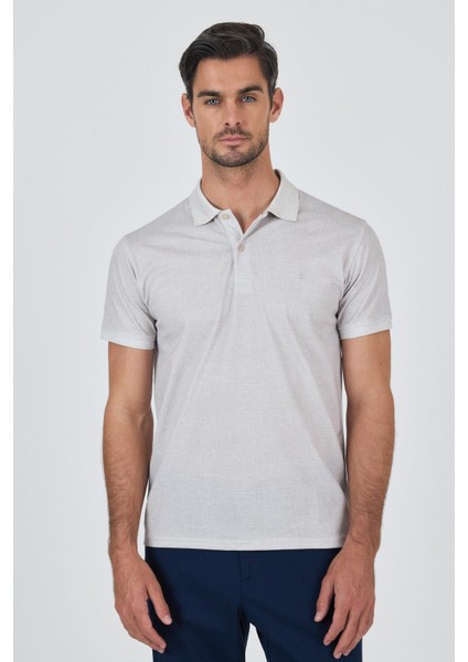 Açık Bej Kısa Kol Baskılı Pike Polo Yaka Cepsiz esnek Casual Slim Fit Tişört 1011250153