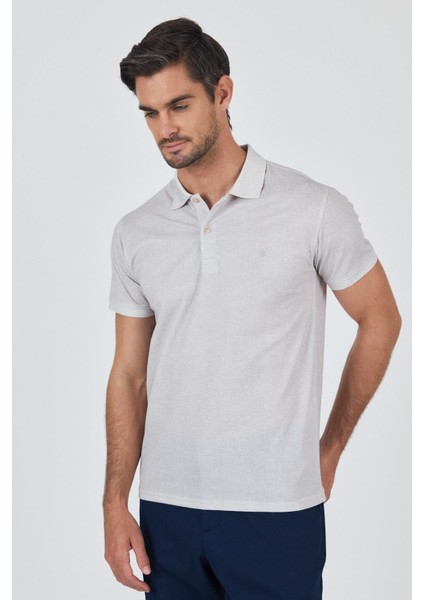 Açık Bej Kısa Kol Baskılı Pike Polo Yaka Cepsiz esnek Casual Slim Fit Tişört 1011250153 modelleri