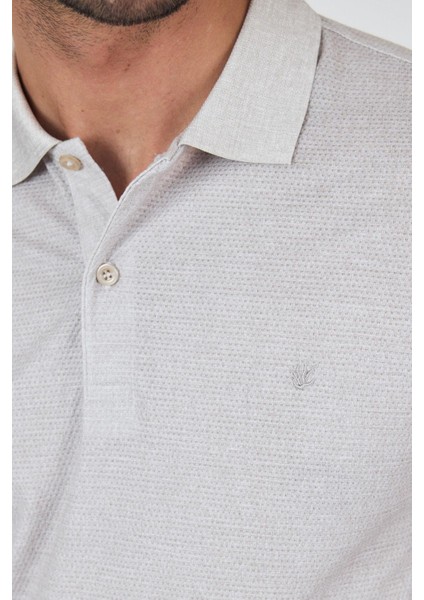 Açık Bej Kısa Kol Baskılı Pike Polo Yaka Cepsiz esnek Casual Slim Fit Tişört 1011250153 fırsatları