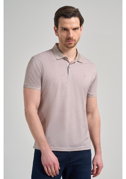 Koyu Vizon Kısa Kol Baskılı Pike Polo Yaka Cepsiz Esnek Casual Slim Fit Tişört 1011250151