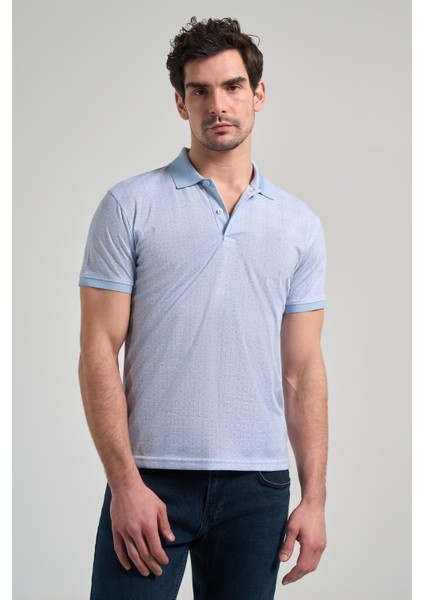 Mavi Kısa Kol Baskılı Pike Polo Yaka Cepsiz Esnek Casual Slim Fit Tişört 1011250150