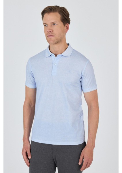 Koyu Mavi Kısa Kol Baskılı Pike Polo Yaka Cepsiz esnek Casual Slim Fit Tişört 1011250153
