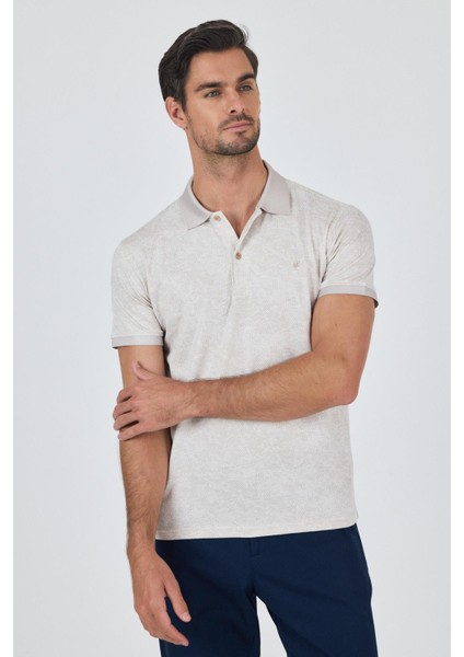 Açık Bej Kısa Kol Baskılı Pike Polo Yaka Cepsiz Esnek Casual Slim Fit Tişört 1011250152 fiyatları