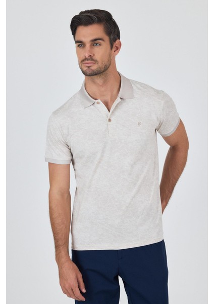 Açık Bej Kısa Kol Baskılı Pike Polo Yaka Cepsiz Esnek Casual Slim Fit Tişört 1011250152 modelleri