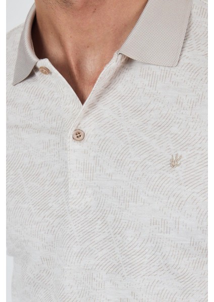 Açık Bej Kısa Kol Baskılı Pike Polo Yaka Cepsiz Esnek Casual Slim Fit Tişört 1011250152 fırsatları