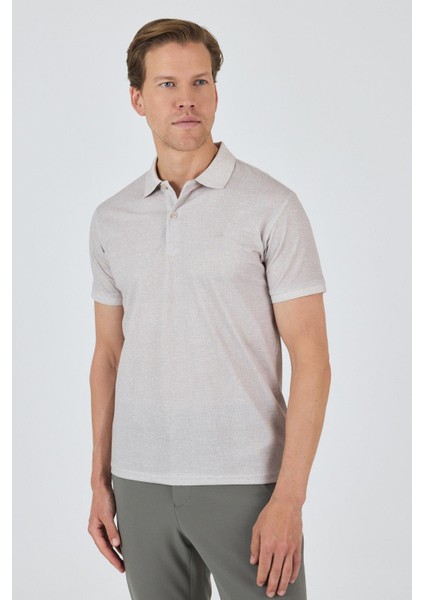 Bej Kısa Kol Baskılı Pike Polo Yaka Cepsiz esnek Casual Slim Fit Tişört 1011250153