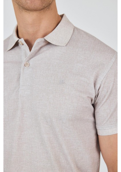 Bej Kısa Kol Baskılı Pike Polo Yaka Cepsiz esnek Casual Slim Fit Tişört 1011250153 fırsatları