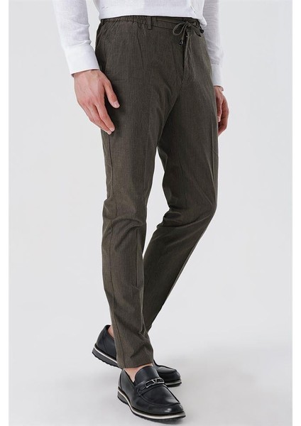 Koyu Vizon Pamuklu Yandan Cepli Casual Slim Fit Jogger Pantolon 1003230159
