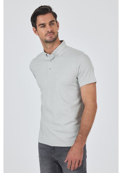 Gri Kısa Kol Düz Suprem Polo Yaka Cepsiz Pamuklu Casual Slim Fit Tişört 1011250160_601