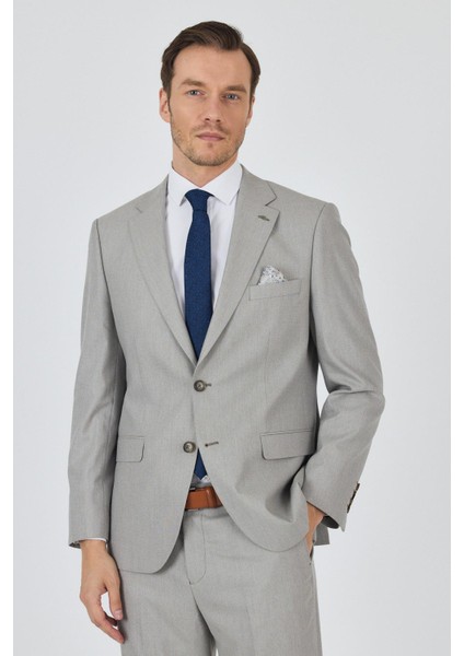 Açık Bej Mono Yaka Astarlı Çift Yırtmaç Esnek 6 Drop Comfort Fit Classic Takım Elbise 1001250161