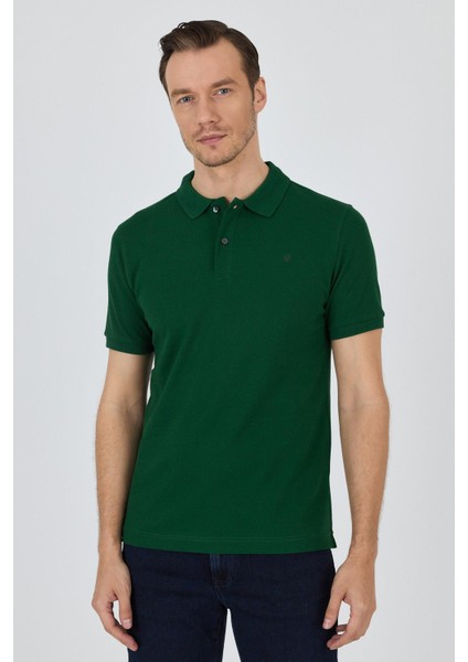 Koyu Yeşil Polo Yaka Kısa Kol Cepsiz Slim Fit Classic Pamuklu Tişört 1011250177